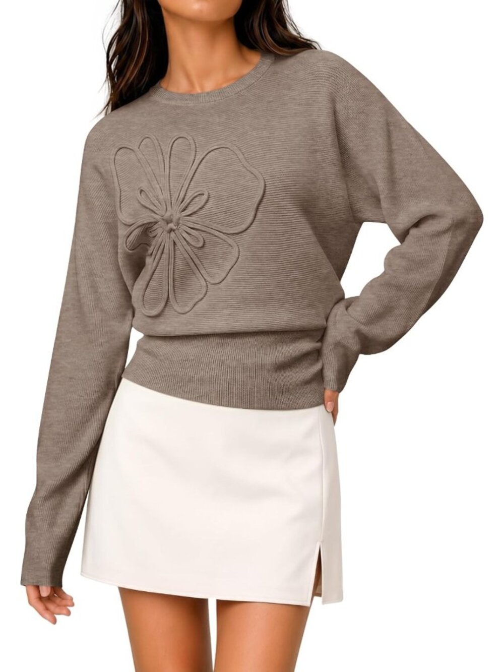 Cute Floral Long Sleeve Sweater for Women | Fall Fashion, Ruched Design, Cozy